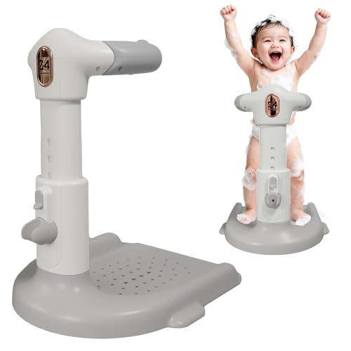 FELITH Baby Shower Stand, Adjustable Height with Anti-Slip Base, Ergonomic Baby Standing Bath Support, Portable Foldable Bath Stand for Infant Safety, Bath Essentials for Infants (Gray)