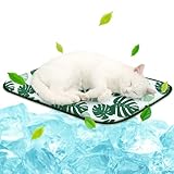 NWK Pet Cooling Mat -Q-Max0.345 Ice Silk Cooling Mat for Dogs & Cats Portable & Washable Pet Cooling Blanket, Car Seats, Beds for Summer (Green Leaf, 20'' X 16'' X 0.3'')
