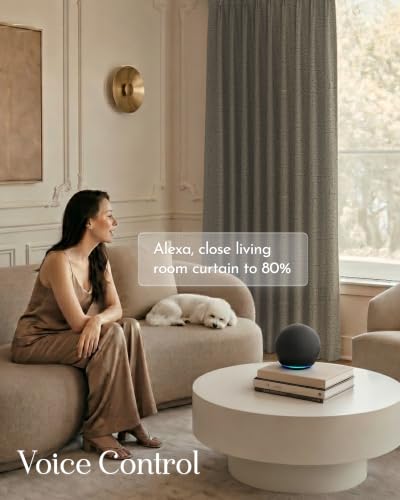 Image of Graywind Motorized Curtains with Track, 100% Blackout Smart Curtains, Rechargeable Curtains Compatible with Alexa & Remote Control for Large Windows, Custom Drapes Up to 220 inch, Trace (Taupe)