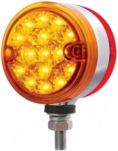 United Pacific 39561 Marker Light, Reflector, Double Face, LED, Assembly, Dual Function, 15 LED, Amber and Red Lens/Amber and Red LED, Chrome-Plated Steel, 3" Lens, Round Design