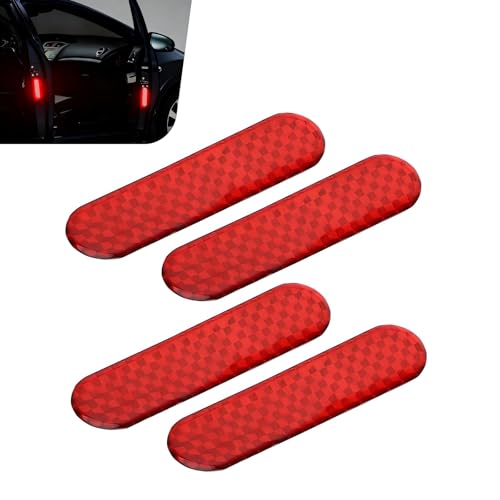 Foelony 4 PCS Car Reflective Stickers, Anti-Collision Car Door Reflective Decals, Self-Adhesive High Visibility Waterproof Night Safety Warning Sticker, Universal for Most Cars (Red)