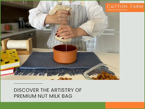 Image of Cotton Farm Nut Milk Bag & Cheese Cloth Bag (Ultra Dense), XL 14 x 14 Inch, 100% Unbleached Cotton Cheesecloth for Precise Food Straining, Washable & Reusable