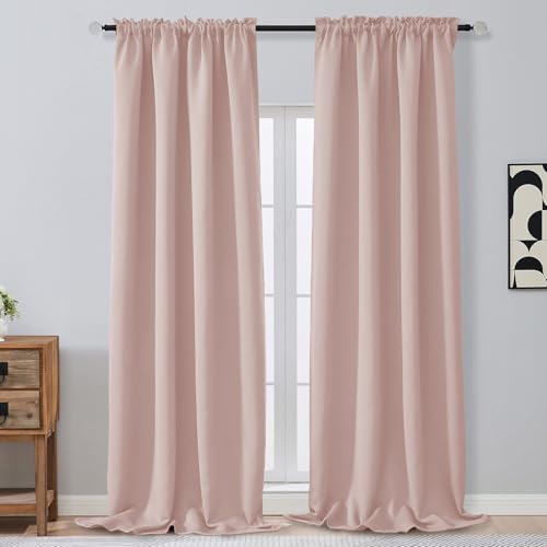 Image of Extra Long 10 FT Blackout Curtains for Patio 120 Inches Long 2 Panels Set, Solid Thermal Insulated Energy Saving Rod Pocket Window Treatment Curtains Blackout Drapes, W50xL120, Blush Pink