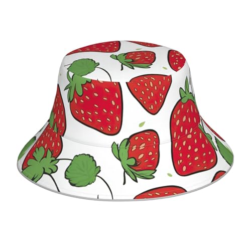 XULLZH Gorra de pescador reflectante de doble cara con estampado de fresas para hombres y mujeres, para exteriores, playa, viajes, verano, color negro, talla única, Negro, talla única