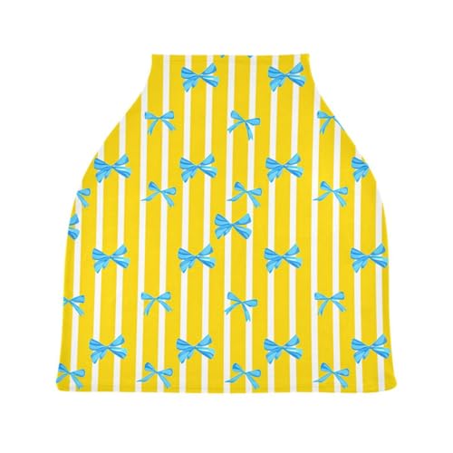 Bulletgxll Blue Bow Striped Car Seat Covers for Babies Breathable Nursing Breastfeeding Cover Multi-Use Infant Carseat Canopy and Stroller Cover for Boys Girls