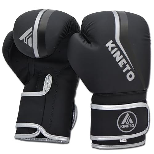 KINETO Kinder-Boxhandschuhe Sparring – Kunstleder, Alter 3–9 Jahre, Jungen und Mädchen, Trainingshandschuhe für Boxen, MMA und Fitness (Schwarz, 170 g)