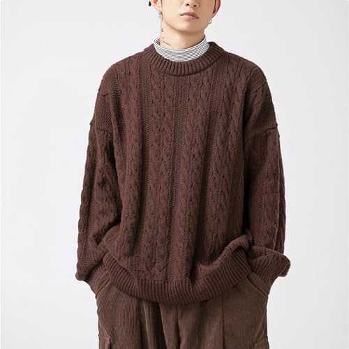 Pull col rond hommes ample tricot jacquard fleurs torsadées - 2