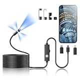 Endoscope Camera with Light,1920P HD Borescope Tools with 8 Adjustable LED Lights, Endoscope with Semi-Rigid Snake Camera, IP67 Waterproof Inspection Borescope for iOS and Android-16.4ft Triple Lens