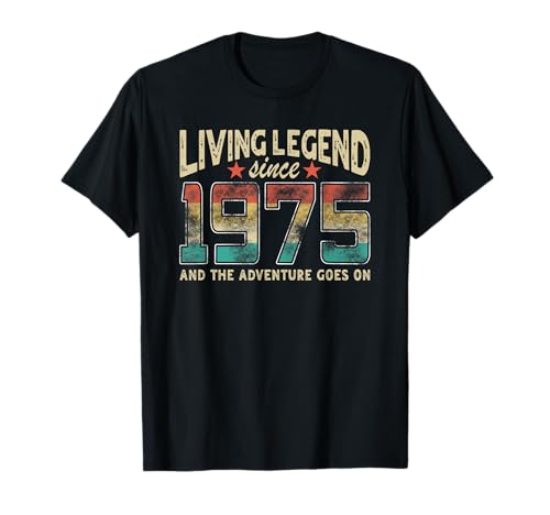 Vintage 1975 Birthday Shirt & Gifts For Women Men - Unisex - Schwarz - S - Retro - V-Ausschnitt - Klassisch - 100% Baumwolle - Living Legend Geboren 1975 und das Abenteuer feiert Geburtstag T-Shirt