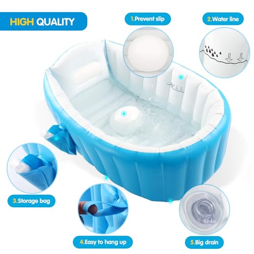 Image of LONGMIRE Inflatable Baby Bath Tub with Air Pump for 6 to 60 Months Portable Air-Filled Bathtub Mini Swimming Pool for Kids Foldable Swimming Tub for Indoor & Outdoor Uses
