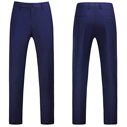 HBDesign Mens Slim Fit Flat Front Straight Iron Free Trousers Navy Blue