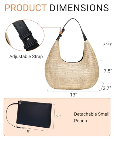 Herald Hobo Crescent Straw Handbag for Women, Summer Beach Tote Bag Purse Top Handle Satchel with Adjustable Strap4