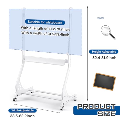 Hicarer Whiteboard Mobile Stand - Height & Width Adjustable Aluminum Frame on Wheels for Drawing, Glass Dry Erase Board, Interactive Chalkboard, White by Hicarer - Image 3