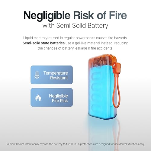 Image of Ambrane Semi Solid Battery Powerbank 20000mAh, New Battery Technology - Extremely Safe with Negligible Fire Risk, 22.5W Fast Charging - All Mobiles, iPhone, Samsung & Other Devices (Stellar 20,Orange)