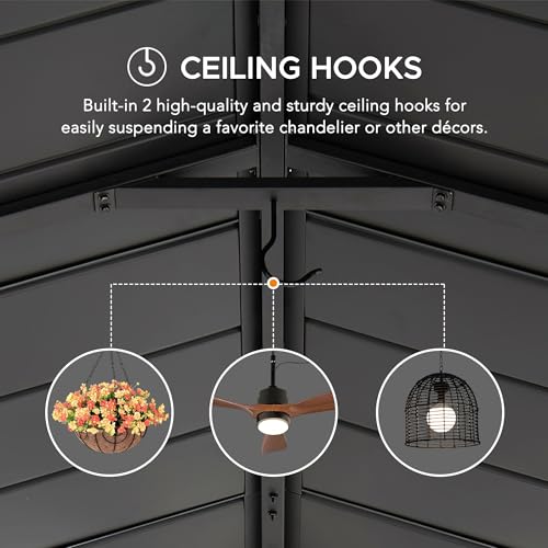 SUNJOY Carport 14 ft. x 20 ft. Hardtop Gazebo Heavy Duty Garage Car Shelter with Brown Powder-Coated Steel Roof/Black Frame and 2 Ceiling Hooks, Shade for Backyard, Patio Lawn and Garden