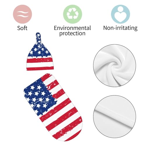Image of American Flag Newborn Swaddle Blankets Baby Stuff Soft Swaddling Blanket With Beanie Sets Gifts For Infant Boys Girls