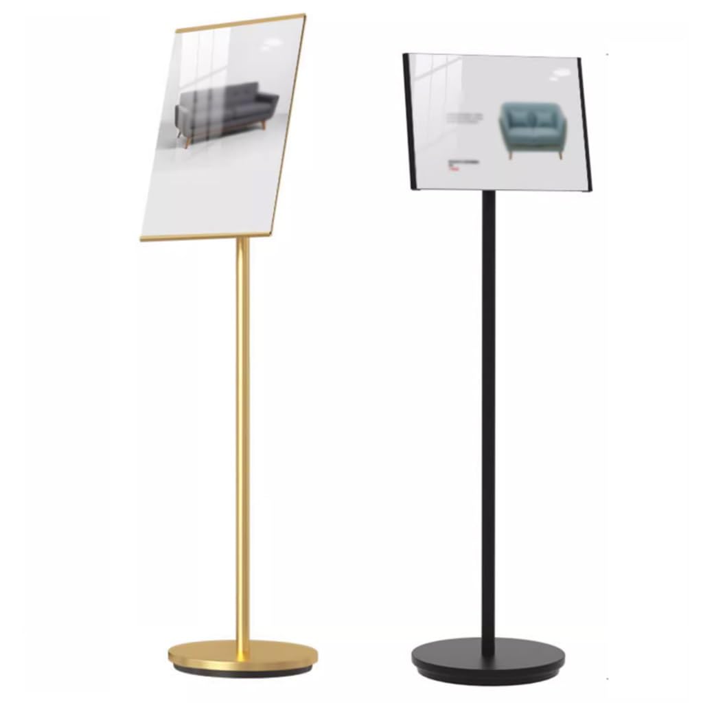 Soporte para letreros comerciales, Pedestal para Carteles y menús A4, versátil para Uso Vertical y Horizontal, Base metálica Resistente, Ideal para escaparates y Eventos (Negro)