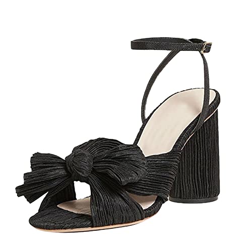 Vimisaoi-Womens-High-Block-Chunky-Heel-Sandals-Fashion-Open-Toe-Ankle-Buckle-Strap-Pleated-Bow-Heel-Sandals-Wedding-Dress-Shoes-Pumps | A2Z Store