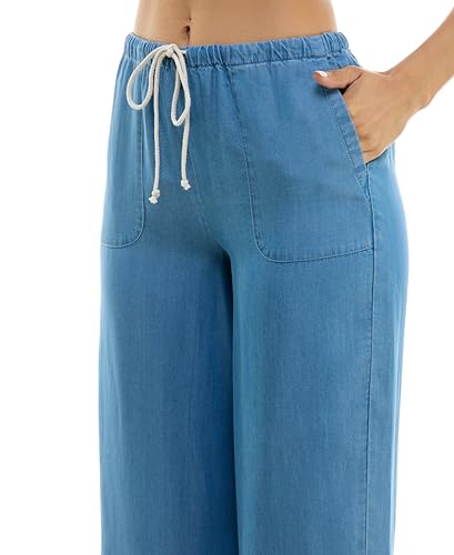 Zac & Rachel Women's Tencel Capri Length Pant with Self Adjustable Rope Belt, Functional Pockets, and Fringe Ankle Detail3