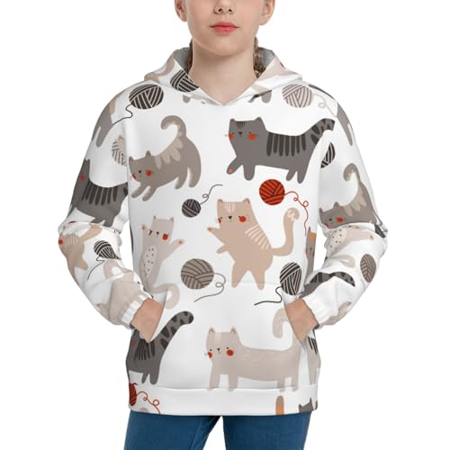 Cute Cats Play with Balls Kids Pullover Hoodies Boys Sweatshirts Girls Athletic Clothes with Pocket