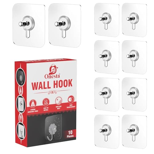 Adhesive Wall Hooks for Home & Kitchen Heavy Duty Transparent Adhesive Screw Hooks Stainless Steel Nail Free Wall Hooks Up to 5 Kg Capacity Multipurpose Hooks for Bathroom Kitchen Office Pack of 10