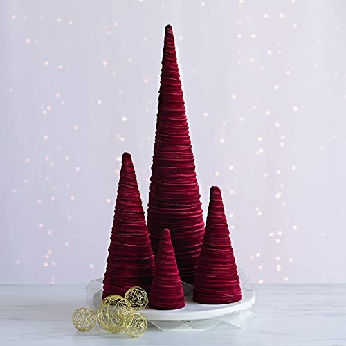 Image of Set of 4 Burgundy Velvet Trees, Elegant Fabric Winter Mantel Decor, Luxurious Artisan Accent, Winter Valentine Tree, Centerpiece (Burgundy)