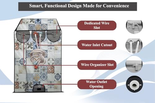 Image of The Furnishing Tree PVC Washing Machine Cover Compatible for Panasonic 7 KG Fully-Automatic Top Loading NA-F70LF3CRB, Washing Machine Waterproof and dustproof, Mosaic Pattern Cream