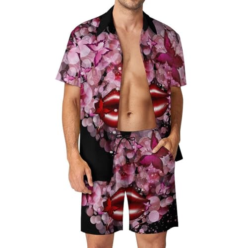 Chemise Hawaïenne Hommes ensemble pantalon plage short été 2 pièces Papillon Amour vêtement S