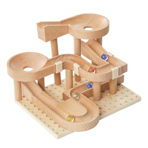 Wooden Marble Runs for Kids 4-8, 34 Pcs Marble Rush Track Maze Construction Play Set, STEM Learning Toys, Wood Building Blocks Toys, Gift for Boys &...