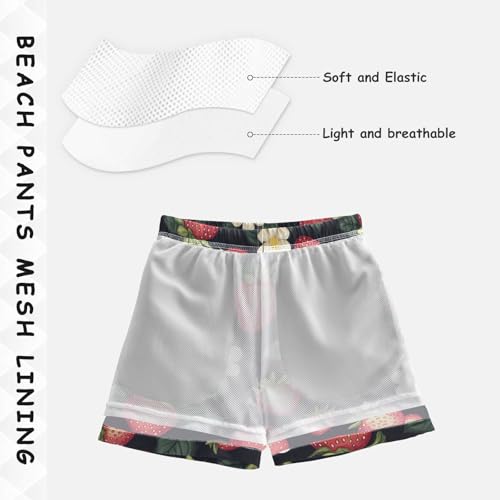 Boys Swim Trunk Strawberry Fruit Daisy Red Quick Dry Beach Board Shorts Teen Swimwear3