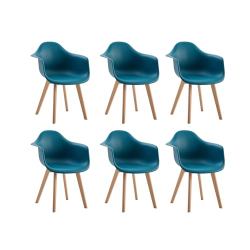 GrandCA HOME Pack de 6 Sillas de Comedor Sillas de Cocina Nórdicas con Patas de Madera de Haya, Sillones Modernos para Salón, Oficina, Dormitorio, Comedor,Verde Tinta
