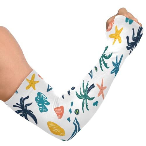 Cooling Arm Sleeves for Men Women UV Sun Protection Arm Covers Palm Trees Shells Compression Sleeves Sports Football Golf Cycling