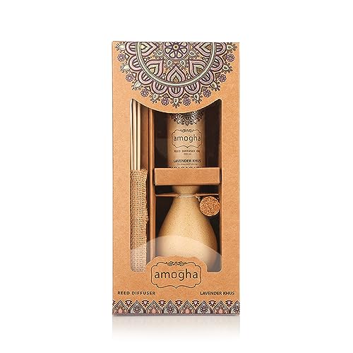 Image of IRIS Amogha Lavender Khus Reed Diffuser | 100ml Oil + 8 Reed Sticks | Decorative Ceramic Pot | Smoke-Free Home Fragrance | Ideal for Gifting