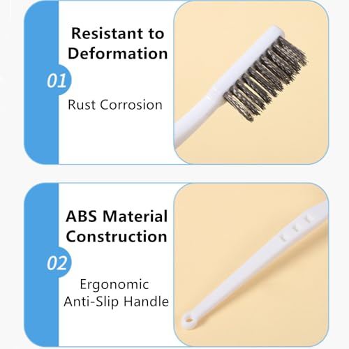 Image of 6 Pack Stainless Steel Wire Brushes Set - Heavy-Duty Rust Removal for Industrial Equipment, Stubborn Grime in Kitchen Ovens, Walnut Carving Gaps (17cm White Handle, Reinforced Bristles)