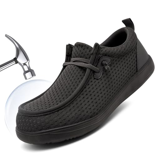 Steel Toe Shoes for Men Work Slip On Safety Shoes Wide Toe Walking Loafers Puncture Proof Construction Sneakers Lightweight Comfortable