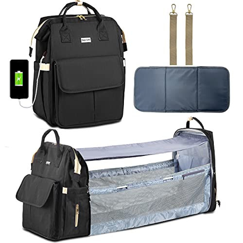 Diaper Bag Backpack Organizer for Baby Essential Items with Changing Station. 2 Insulated Bottle Warmer with Stroller Hook Diaper Backpack Tote Stylish Black