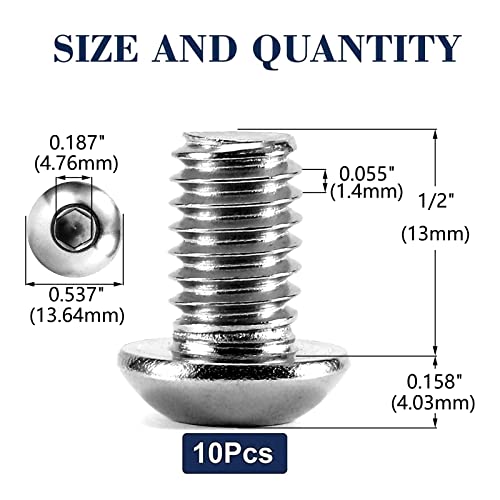 Image of 5 /16-18 x 1 /2 inch Button Head Socket Cap Bolts Screws, 10Pcs 304 Stainless Steel 18-8, Allen Hex Drive, Bright Finish by SG TZH(with Hex Spanner)