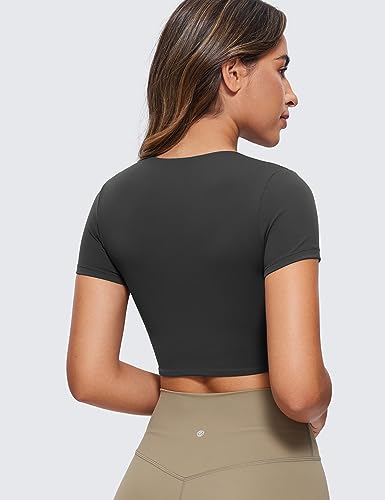 CRZ YOGA Womens Butterluxe Double Lined Short Sleeve Crop Tops Crew Neck Casual Workout T-Shirt Cute Basic Tee2