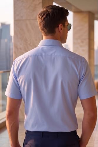 Image of Louis Philippe Men's Regular Fit Easy to Iron Everyday wear Premium Cotton Half Sleeve Solid Formal Shirt