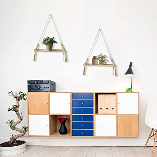 Artilady 2 Pack Wooden Wall Hanging Shelves - Macrame Hanging Plant Shelf With Tassel,Boho Storage Floating Shelves Handmade Rustic Hanger Planter Rack Pot Stand Holder (2 Tassel) #TOP3