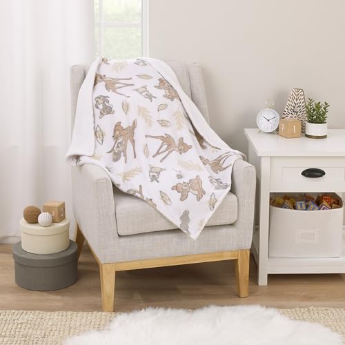 Image of Disney B is for Bambi Tan, Gray, and White Super Soft Plush Sherpa Baby Blanket