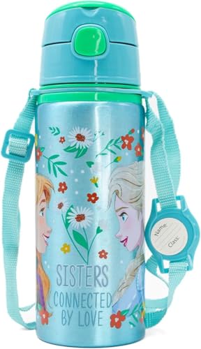 CARTOON Aluminium Trinkflasche mit Strohhalm Disney Frozen 600ml Trinkflasche mit automatischer Öffnung für Kinder