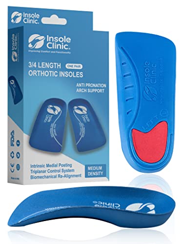 Insole Clinic® Plantillas ortopédicas de 3/4 L, soporte de arco medial para fascitis plantar hombres y mujeres, pie de sobrepronación, plantillas de zapatos para deportes de espinilla, metatarsalgia,