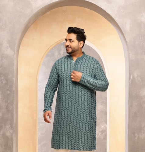 Image of SOJANYA Plus (Since 1958) Men's Cotton Ethnic Motifs Embroidered Long Kurta