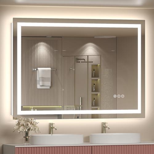 Image of 48x38 inch LED Mirror for Bathroom, Lighted Mirror for Wall, Dimmable, Anti-Fog, Shatter-Proof, ETL Listed (Front Lights + Backlit)