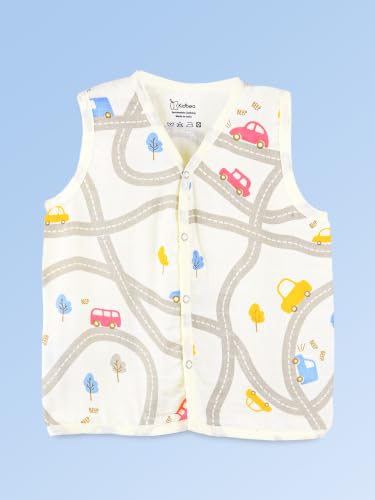 Image of Kidbea Bamboo Muslin Jhabla for Newborn Baby, V-Neck Sleeveless Button Jhabla Shirt, Soft Breathable Infant Kids Clothing for Summer Wear