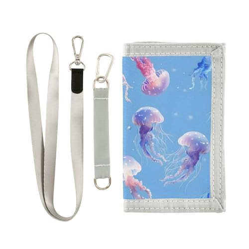ALAZA Kids Wallets for Boys Girls Toddler Trifold Wallet Children Small Jellyfish Blue with Zipper Coin Pocket