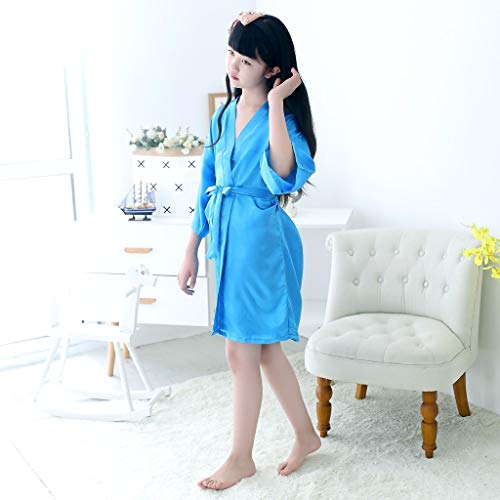 Toddler Girls Solid Satin 𝗦ilk Kimono 𝐁𝗿obe with Belt for Wedding Party Spa Kids Comfy Soft 𝗣a𝗷amas 𝗦leepwear2