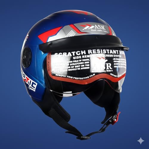 Image of ASR Junior Riders Helmet, High-Impact ABS Shell, Scratch & UV Resistant, Wide-View Visor, ISI Approved, Boys & Girls,Size-XS (Blue)