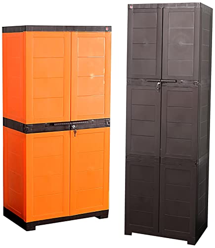 Image of Cello Novelty Big Plastic 2 Door Cupboard with 3 Shelves (Orange and Brown) & Novelty Large Plastic Cupboard with Lock(Ice Brown)